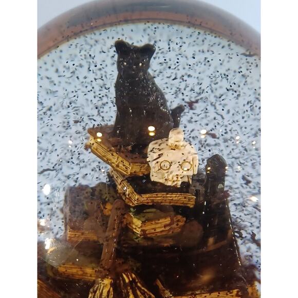 Halloween Spooky Witch Hand Black Cat Book of Spells Water Globe with Black Bats - Picture 10 of 16